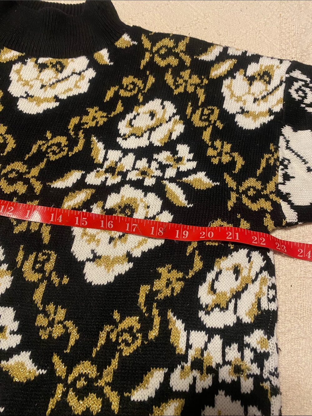 EXCHANGE Black Knit Sweater with White and Gold Floral Jacquard - Picture 4 of 8